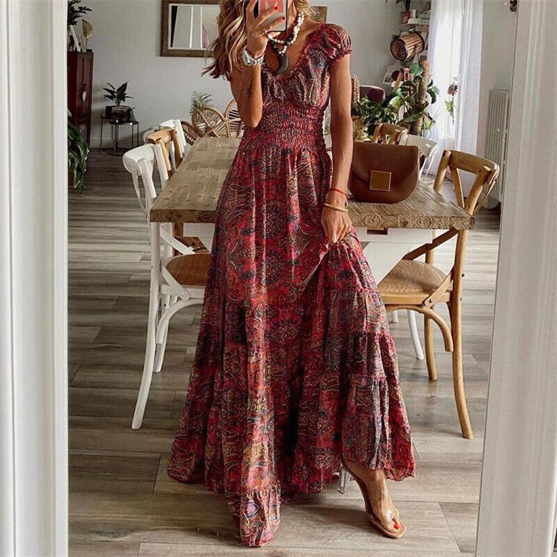 Desire - stijlvolle lange boho jurk met korte mouwen