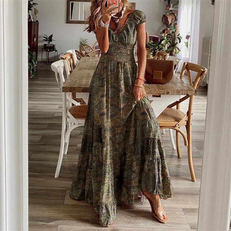 Desire - stijlvolle lange boho jurk met korte mouwen