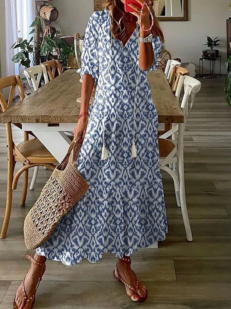 Kendall - casual bedrukte v-hals maxi-jurk