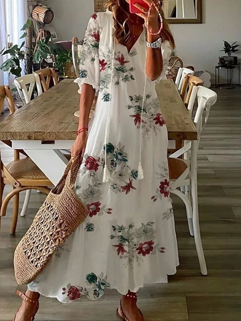 Kendall - casual bedrukte v-hals maxi-jurk