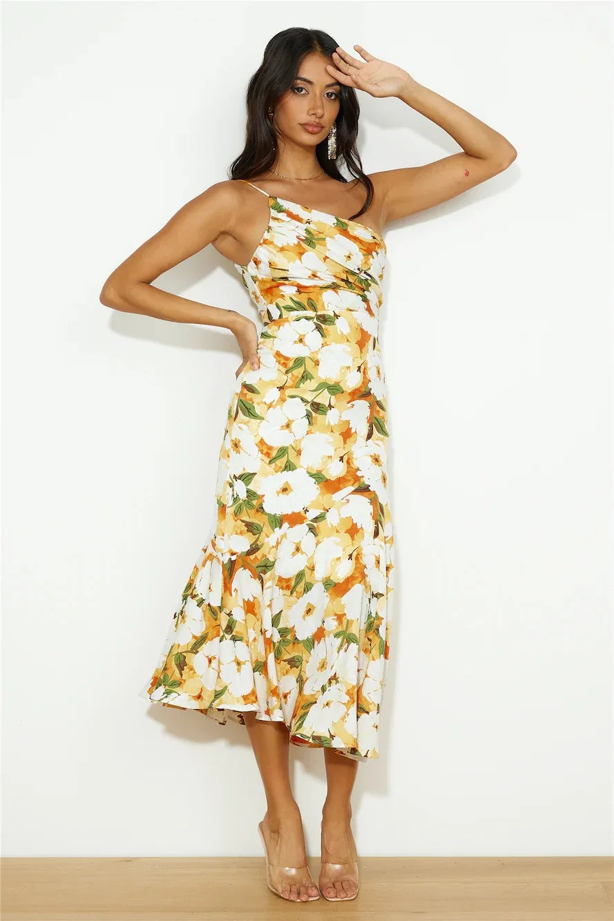 Elegante off-shoulder bloemen maxi jurk