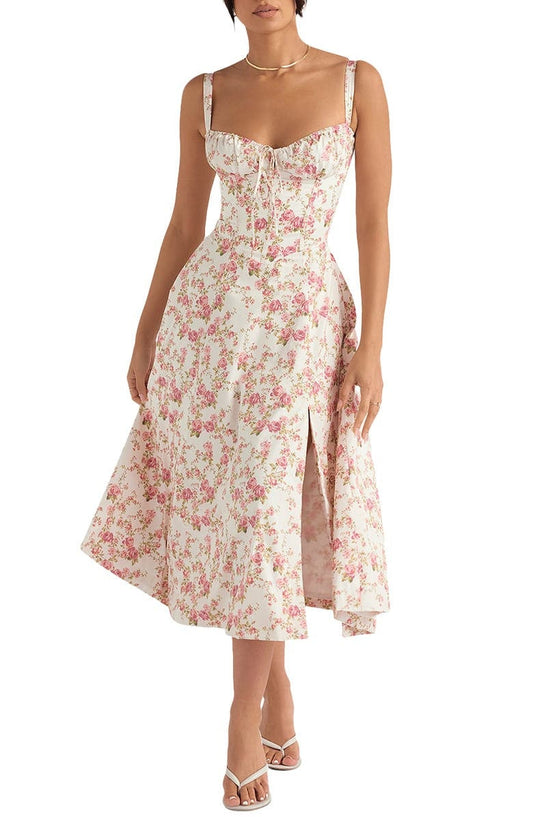Venice - bloemen bustierjurk met taille vormgeving