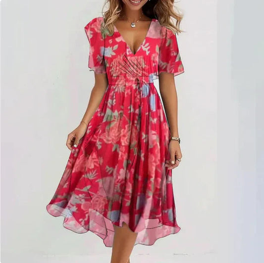 Verfijnde Midi-jurk voor dames - zacht chiffon met v-halslijn