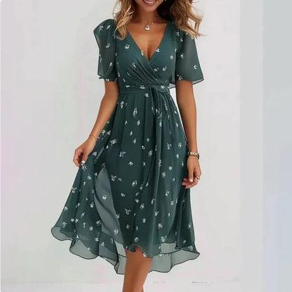 Verfijnde Midi-jurk voor dames - zacht chiffon met v-halslijn