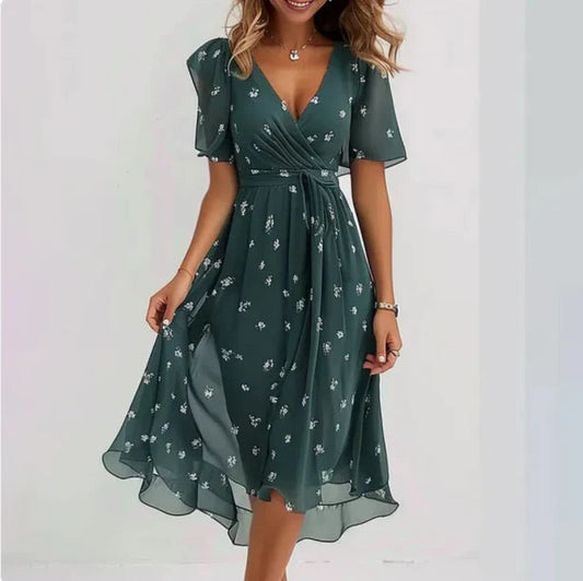 Verfijnde Midi-jurk voor dames - zacht chiffon met v-halslijn