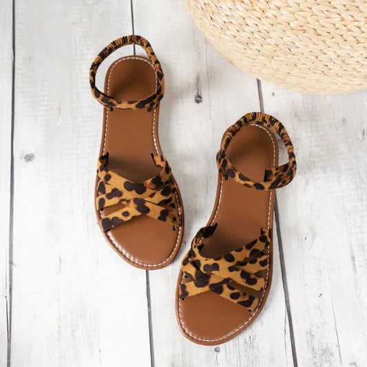 Stijlvolle Panter Print Orthopedische Platte Sandalen - By La Bella Vie
