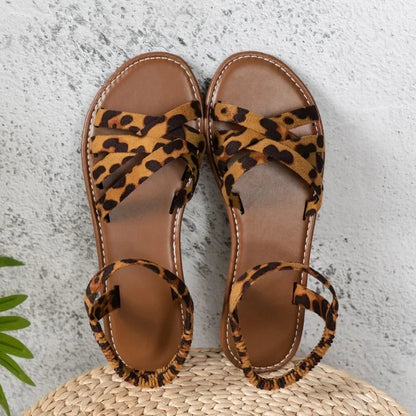 Stijlvolle Panter Print Orthopedische Platte Sandalen - By La Bella Vie