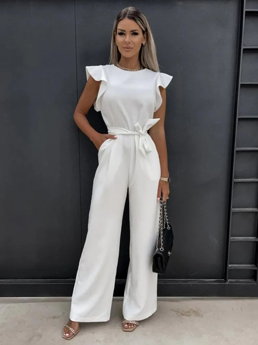 Maddison - elegante jumpsuit met ruches mouwen - By La Bella Vie