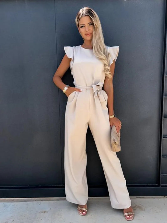 Maddison - elegante jumpsuit met ruches mouwen - By La Bella Vie
