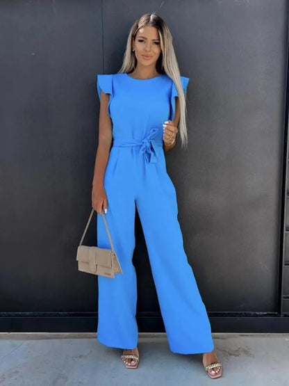 Dahlia - jumpsuit met ruches mouwen en ceintuur - By La Bella Vie