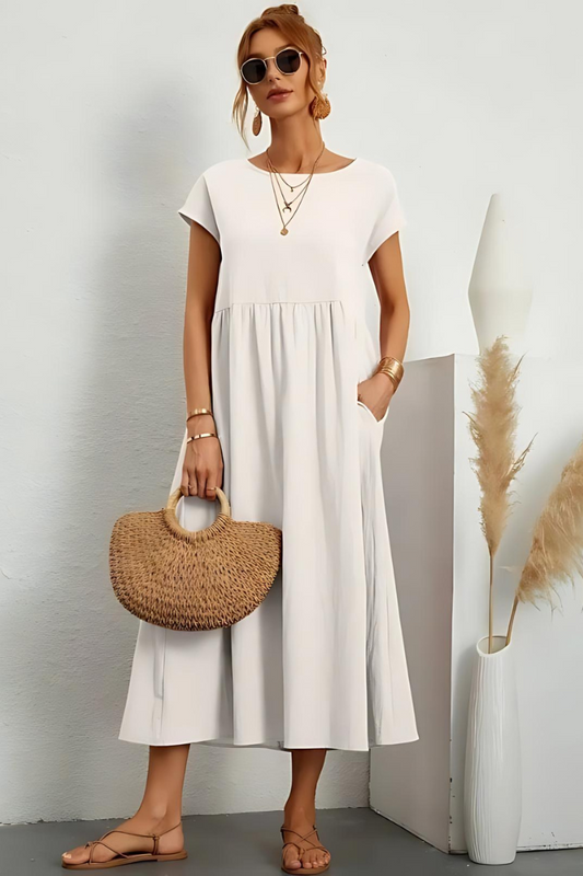 Penelope - Luchtige Linnen Maxi Jurk met Korte Mouwen en Zakken | Casual en Comfortabel