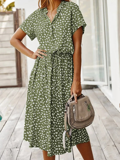Doris - stijlvolle midi-jurk met elastische tailleprint