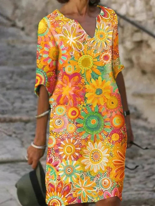 Delia - zomerjurk met halve mouwen en bloemenprint