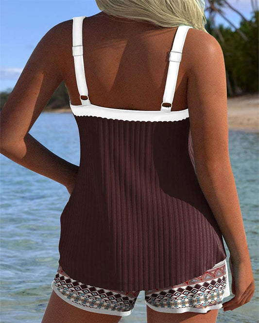 Geribde Tankini met Bedrukte Strandshort (Boxermodel)