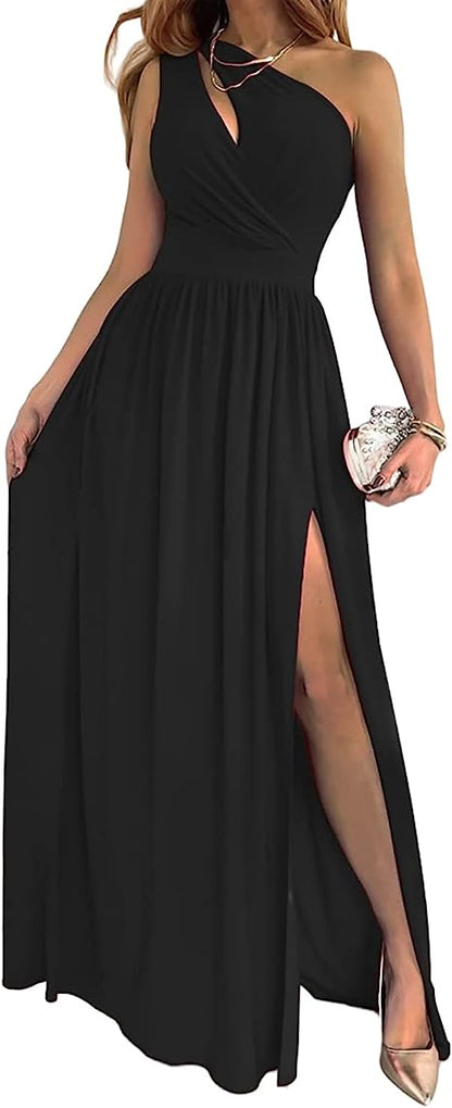 Lucille - elegant jurk met split en één schouder