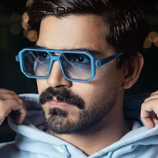 Blue Vintage Brand Designer Square Sunglasses Women For Men Fashion Popular Luxury