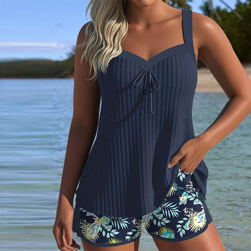 Gestreepte Tankini Set - Korte Strandoutfit