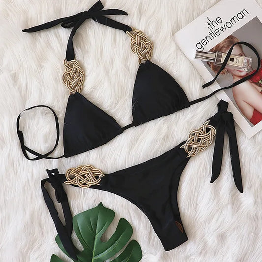 Glanzende halter bikini set - By La Bella Vie