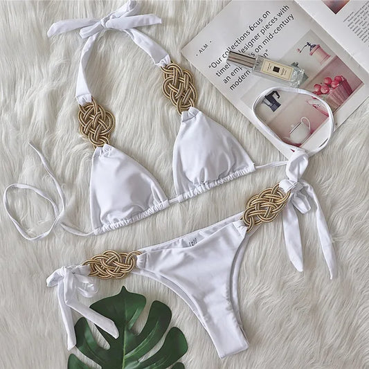 Glanzende halter bikini set - By La Bella Vie