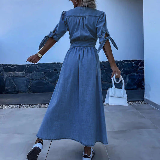 Qira - elegante denim jurk met split
