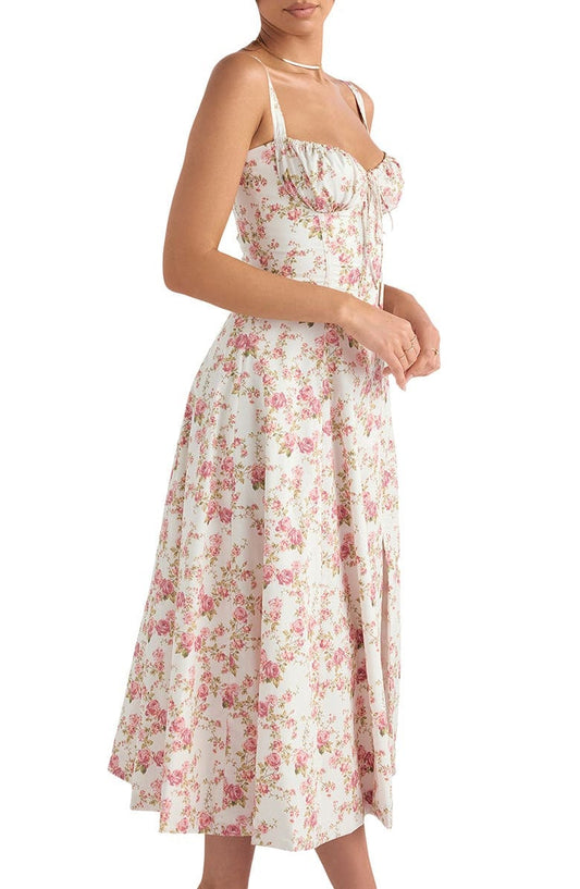 Venice - bloemen bustierjurk met taille vormgeving