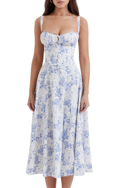 Venice - bloemen bustierjurk met taille vormgeving