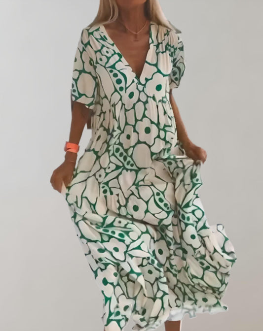 Toni - Bohemian bedrukte maxi-jurk met V-hals