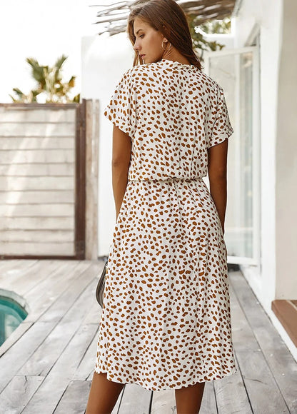 Doris - stijlvolle midi-jurk met elastische tailleprint