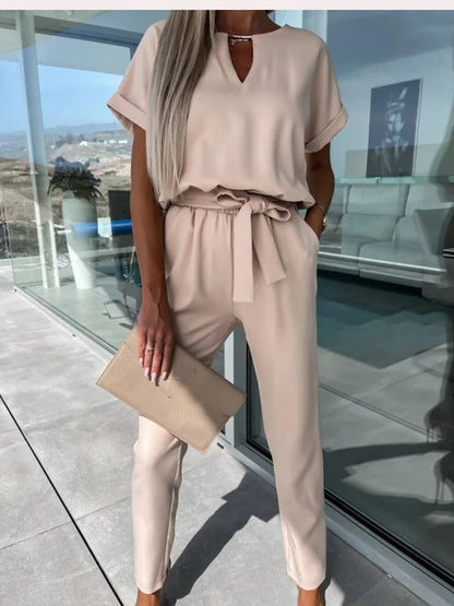 Demi - jumpsuit met korte mouwen en ceintuur - By La Bella Vie