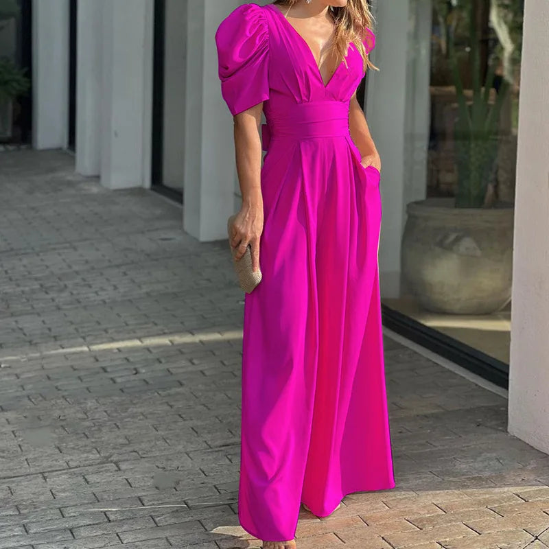 Selina - elegante jumpsuit met pofmouwen - By La Bella Vie