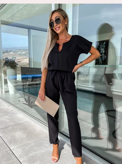 Demi - jumpsuit met korte mouwen en ceintuur - By La Bella Vie