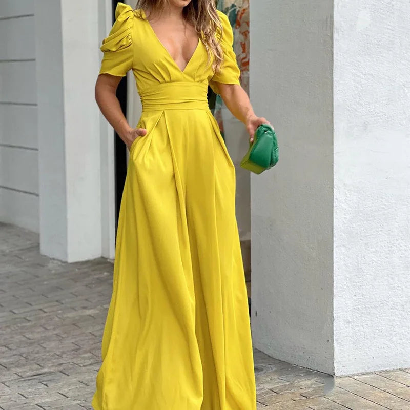 Selina - elegante jumpsuit met pofmouwen - By La Bella Vie