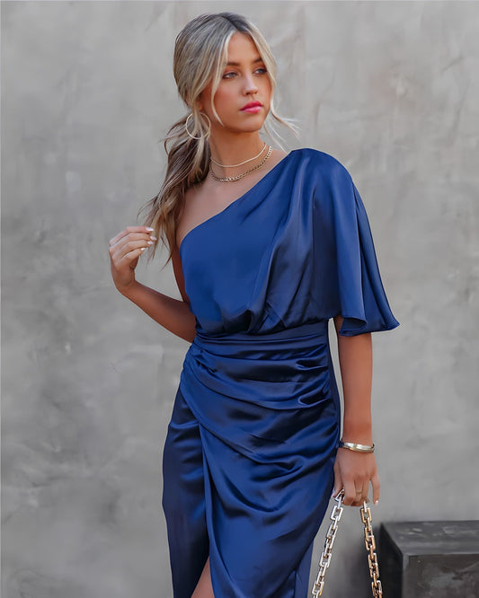 Hayden - elegante one-shoulder geplooide jurk