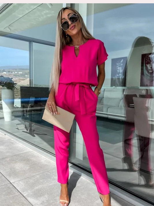 Demi - jumpsuit met korte mouwen en ceintuur - By La Bella Vie