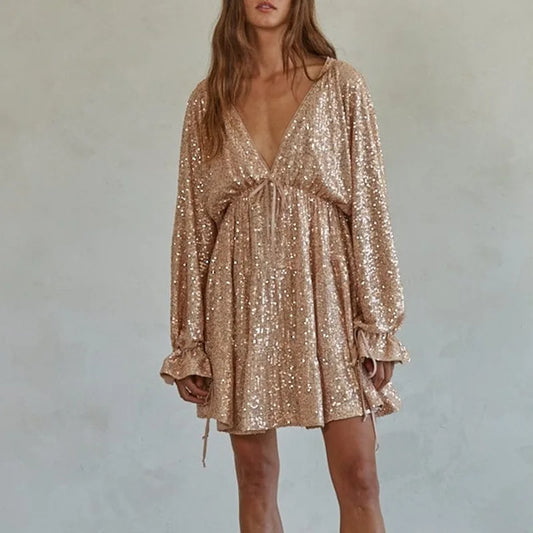 Reece - v-hals feestjurk met pailletten - Glitter Party Dress