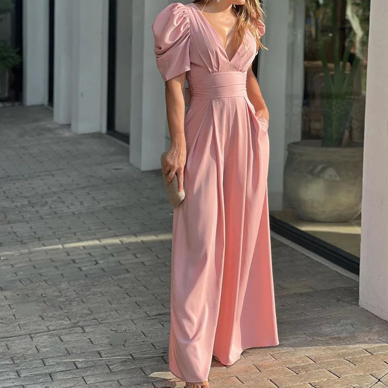 Selina - elegante jumpsuit met pofmouwen - By La Bella Vie