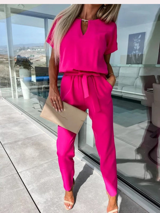 Demi - jumpsuit met korte mouwen en ceintuur - By La Bella Vie
