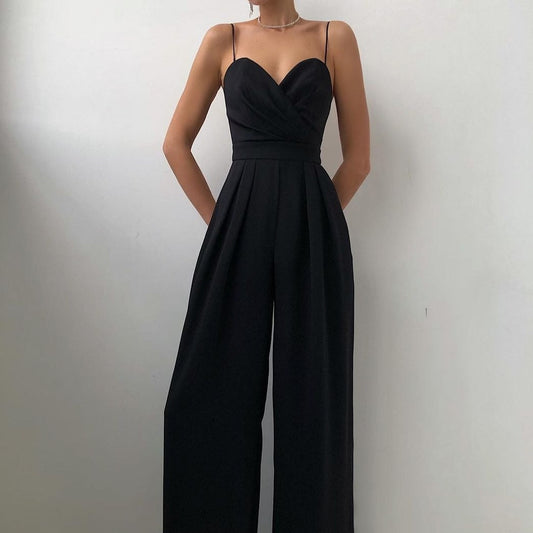 Haddie - elegant wijde pijpen geplooide jumpsuit