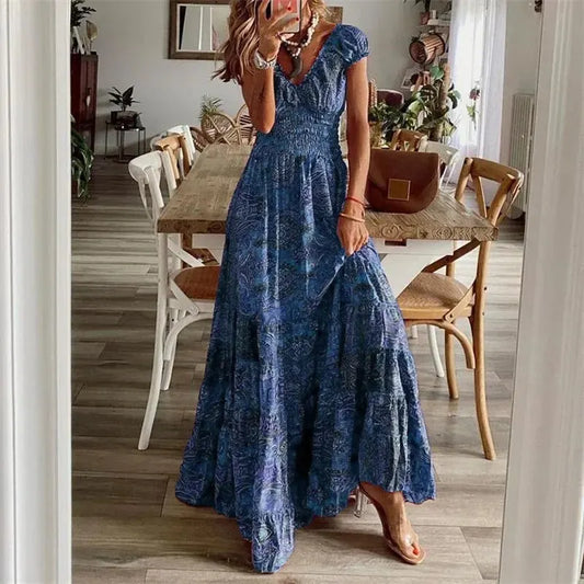 Desire - stijlvolle lange boho jurk met korte mouwen