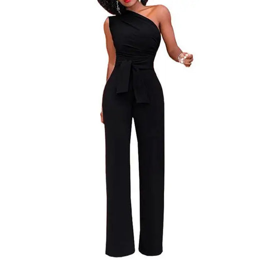 Lila - nauwsluitende jumpsuit met één schouder - By La Bella Vie