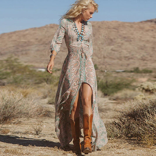 Theodora - bohemian maxi-jurk met split