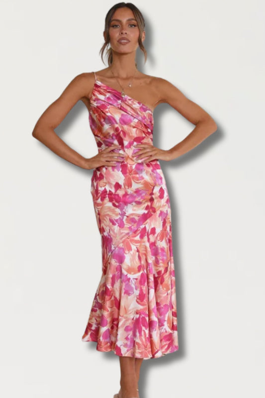 Elegante off-shoulder bloemen maxi jurk