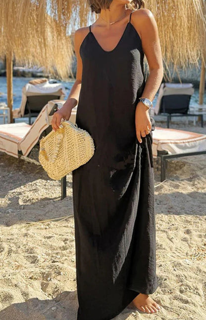 Linnen Backless Maxi Jurk Met Elegante Vloeiende Boho Vibes