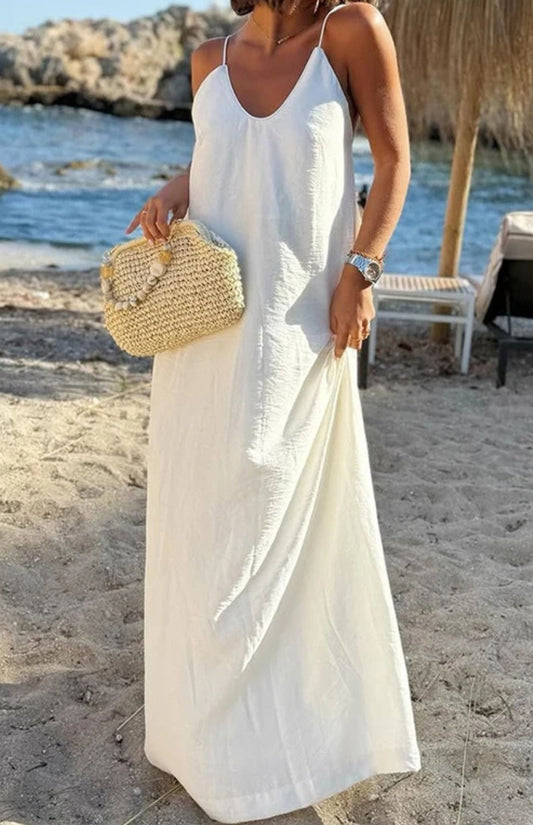 Linnen Backless Maxi Jurk Met Elegante Vloeiende Boho Vibes