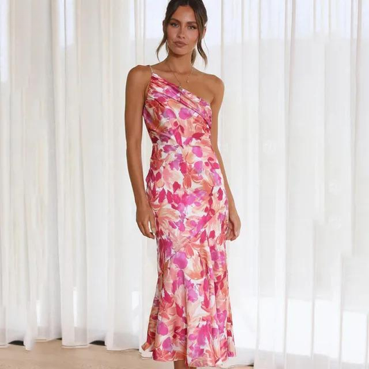 Elegante off-shoulder bloemen maxi jurk
