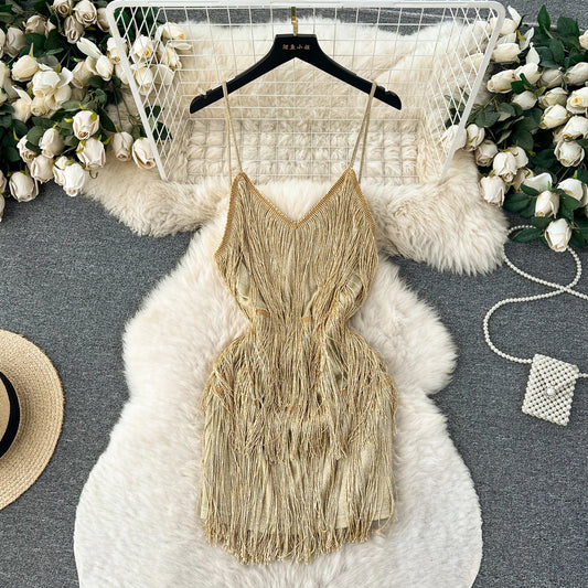 Gia – Sequin Mini Jurk met Franjes Dames