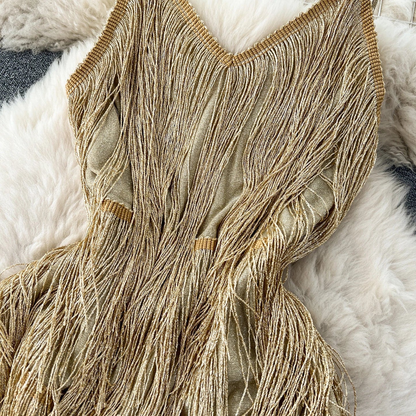 Gia – Sequin Mini Jurk met Franjes Dames