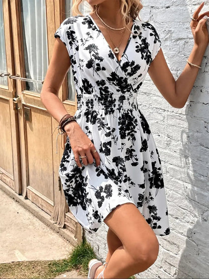 Lily – Luchtige Zomerjurk Dames – Midi Jurk met V-Hals en Korte Mouwen