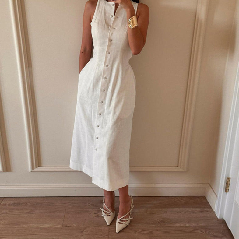 Lina – A Lijn Linnen Midi Dress [Old Money]