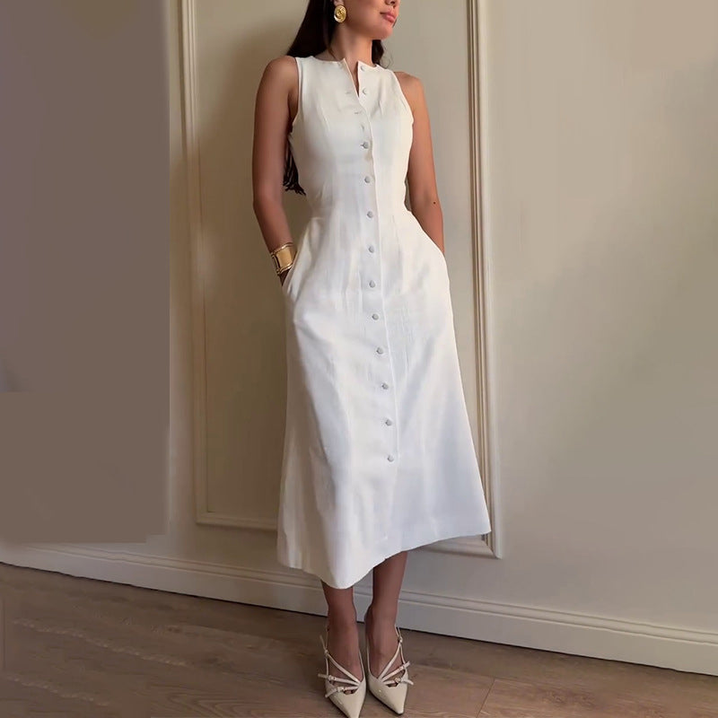 Lina – A Lijn Linnen Midi Dress [Old Money]